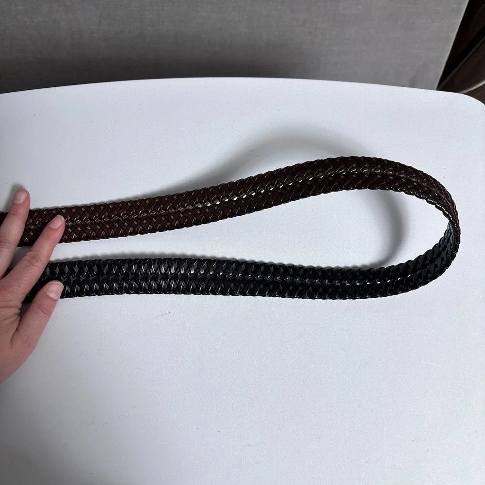 Reversible Brown Black Braided Belt 58 60 Faux‎ Leather Classic Big Casual Dress